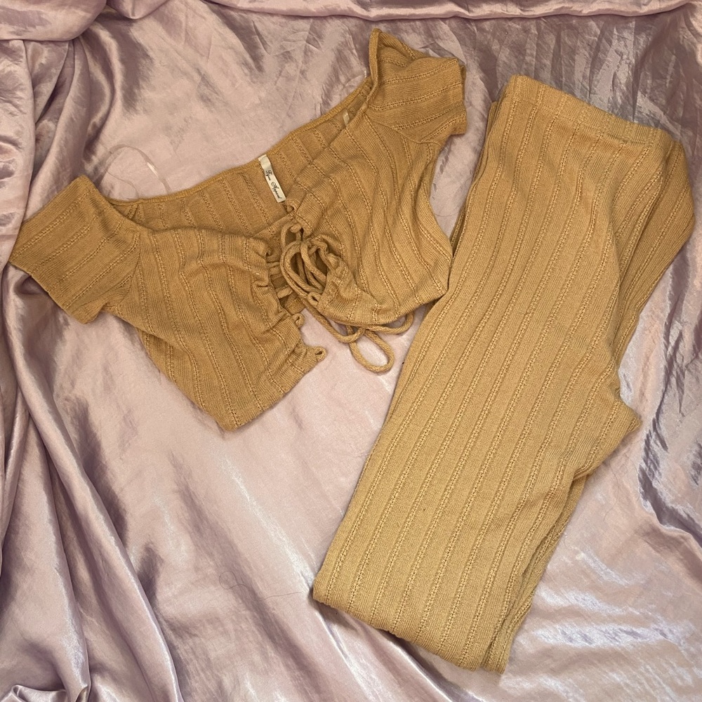Brown Crop and Flared Legging Set